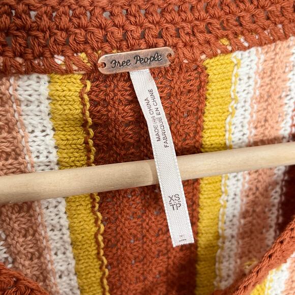 Free People Mini Dress Womens XS Lollipop Sunset Stripe Knit Boho Festival 70s - Picture 9 of 14